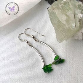 Diopside Chip Silver Tube Earrings